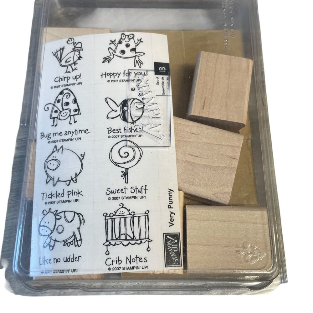 Stampin' Up! Very‎ Punny Wood Mounted Rubber Stamp Set Animals 8-Piece